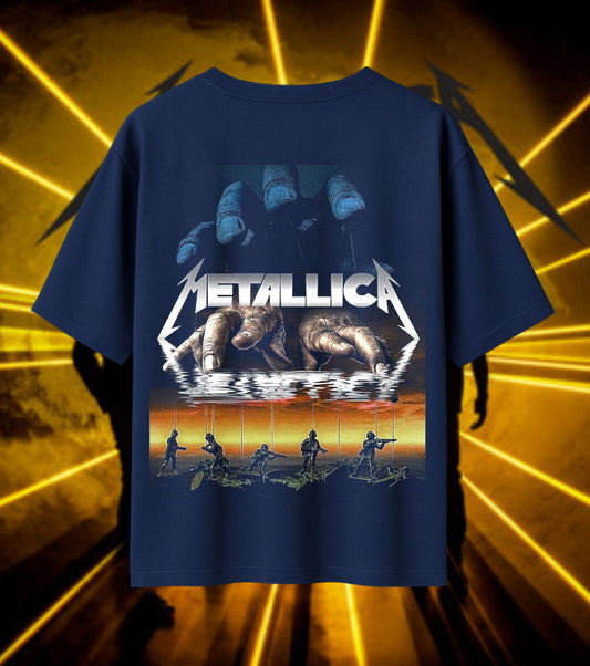 Metallica Puppet Strings Graphic T-Shirt | Heavy Metal Skull Artwork | Premium Cotton Unisex Oversized T-Shirt | Navy