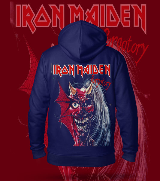 Iron Maiden Purgatory Eddie Hoodie – 300 GSM Heavyweight Cotton – Navy back print