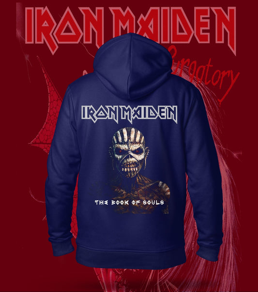 Iron Maiden The Book of Souls Eddie Hoodie – 300 GSM Heavyweight Cotton – Navy back print