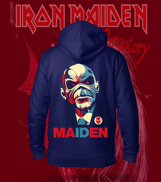 Iron Maiden Pop-Art Eddie Hoodie – 300 GSM Heavyweight Cotton – Navy back print