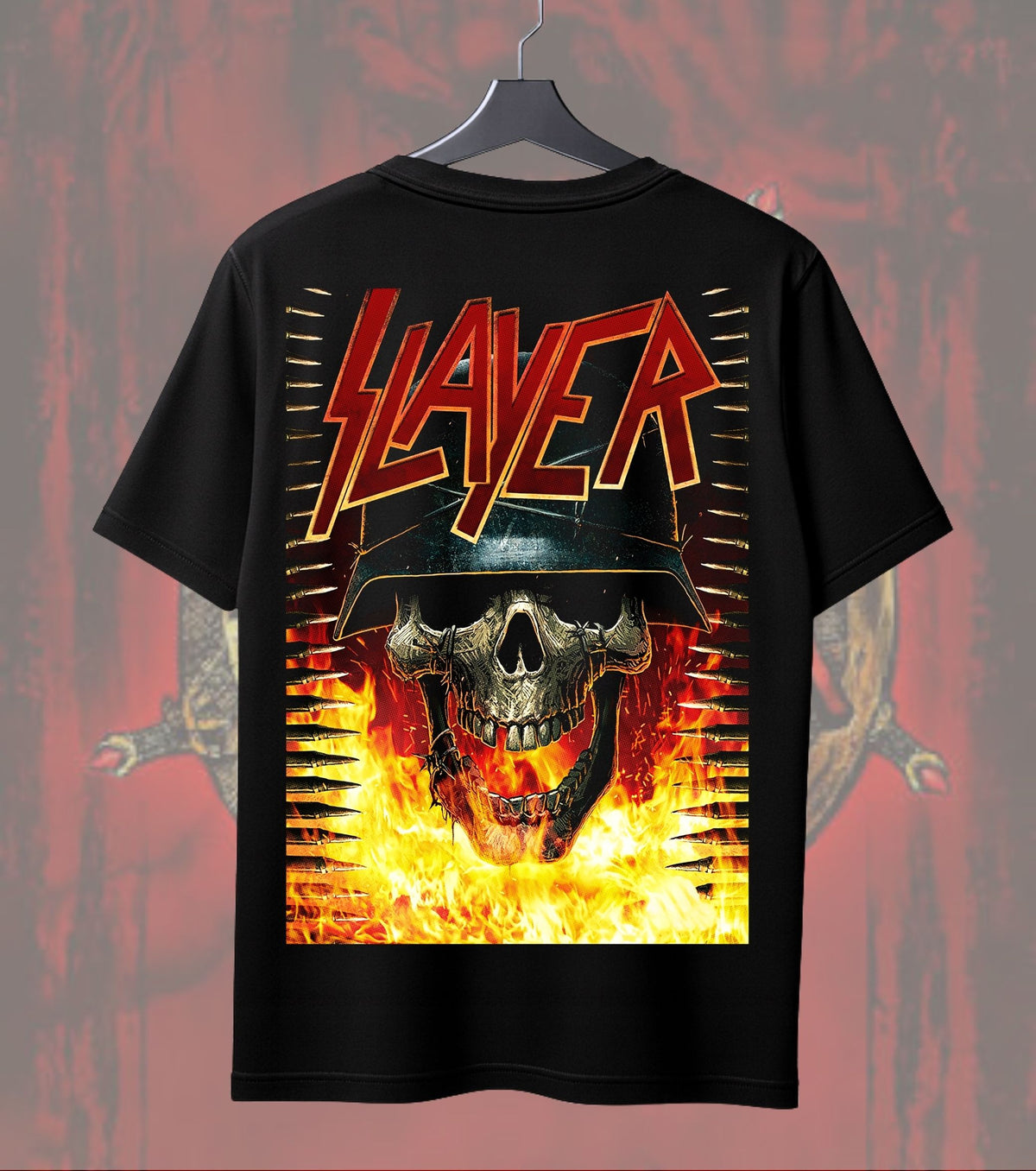 Slayer Inferno Skull T-Shirt | Heavy Metal Music Graphic Tee | Front & Dual Print