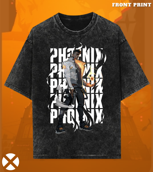 Phoenix | Valorant – Blazing Rebirth 240 GSM Oversized Acid Wash Tee