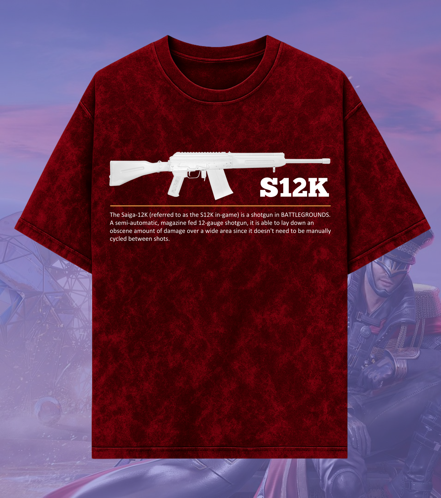 BGMI S12K Shotgun Graphic Acid Wash Oversized T-Shirt | Premium 240 GSM Heavyweight Tee