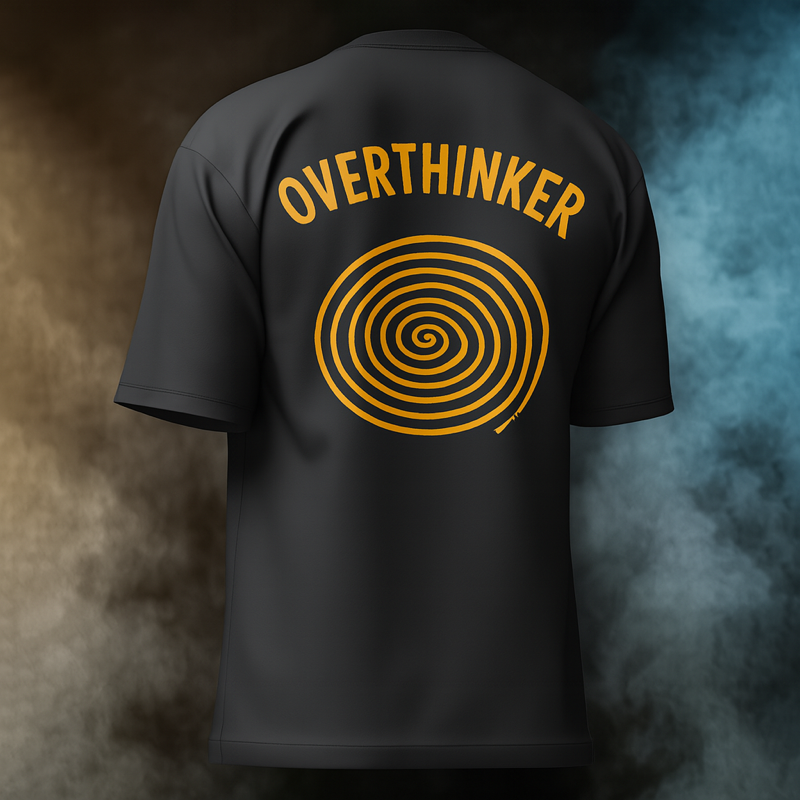Overthinker Spiral – Black & Mustard Oversized T-Shirt
