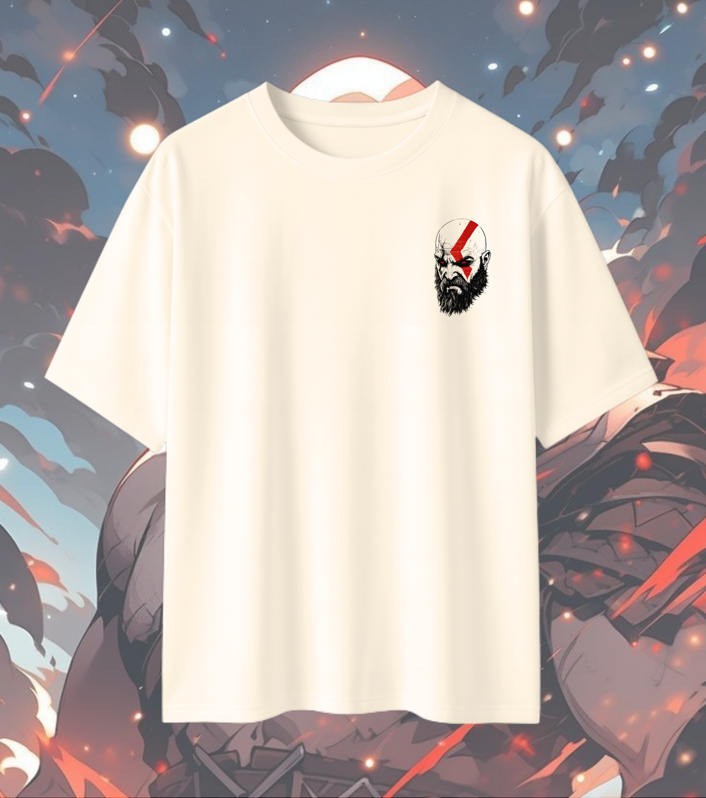 God of War T-Shirt – Kratos Warrior Graphic Print | 240 GSM Oversized White Gamer Tee