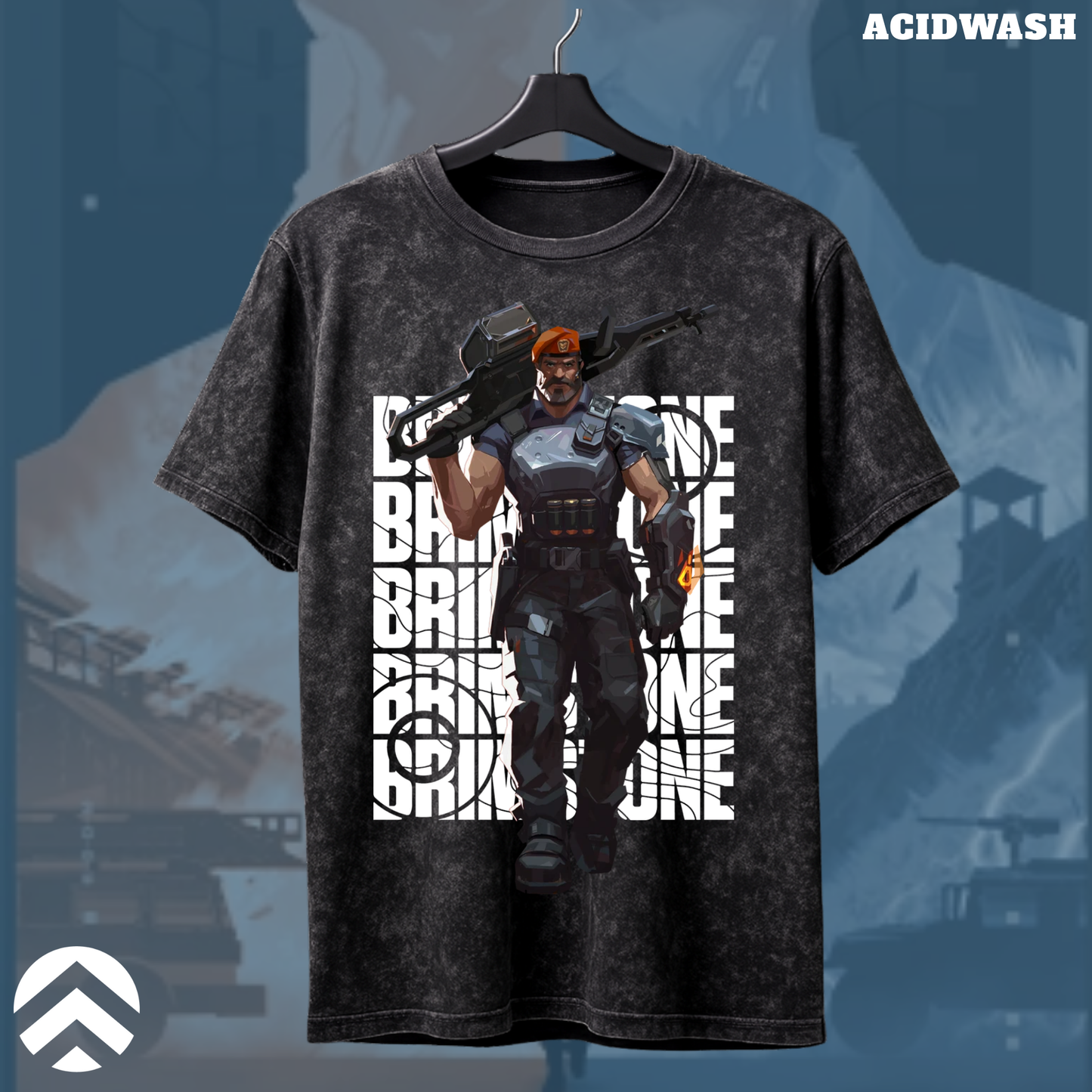 Brimstone | Valorant – Commanding Fire Acid Wash Tee
