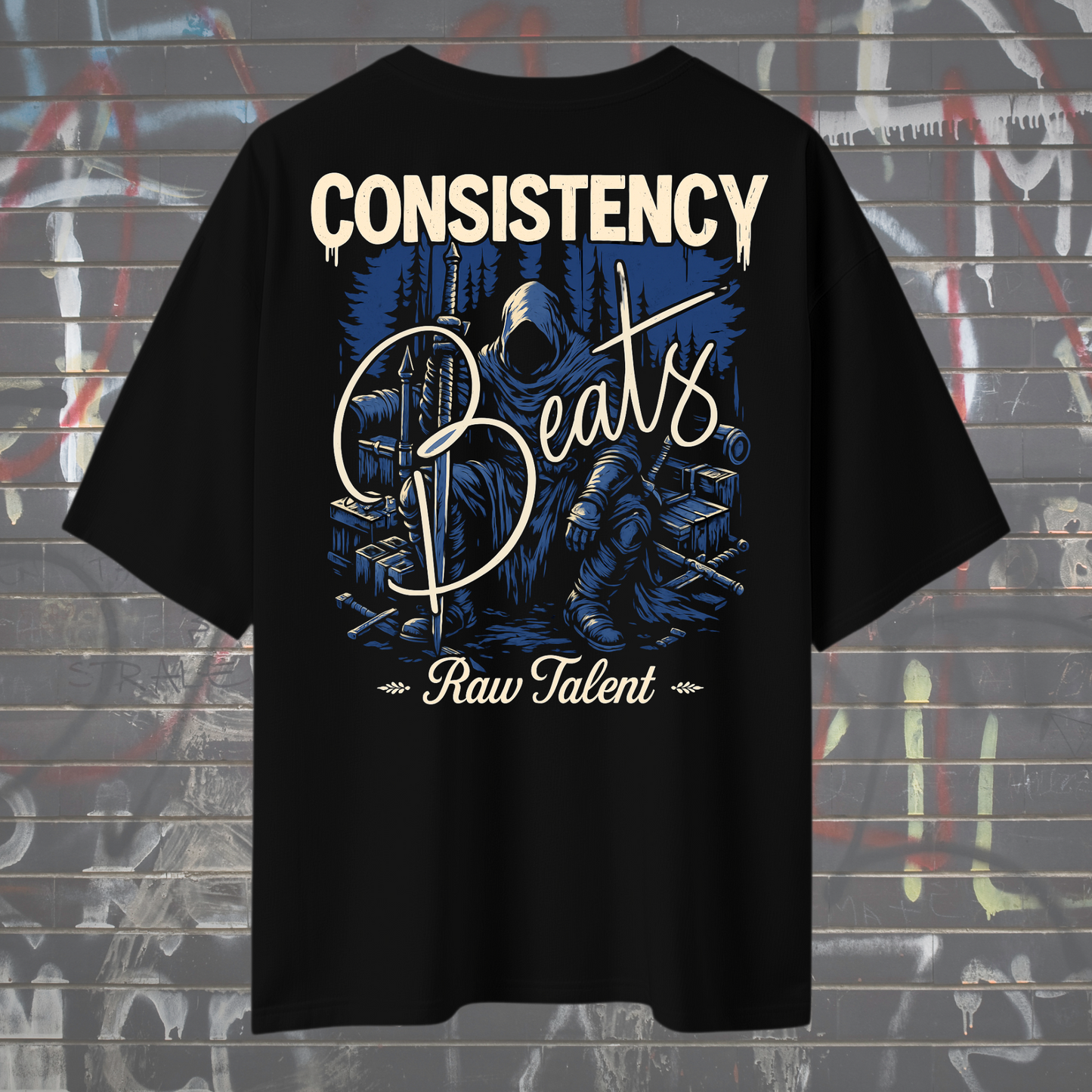 Consistency Beats Raw Talent Oversized Tee – Black
