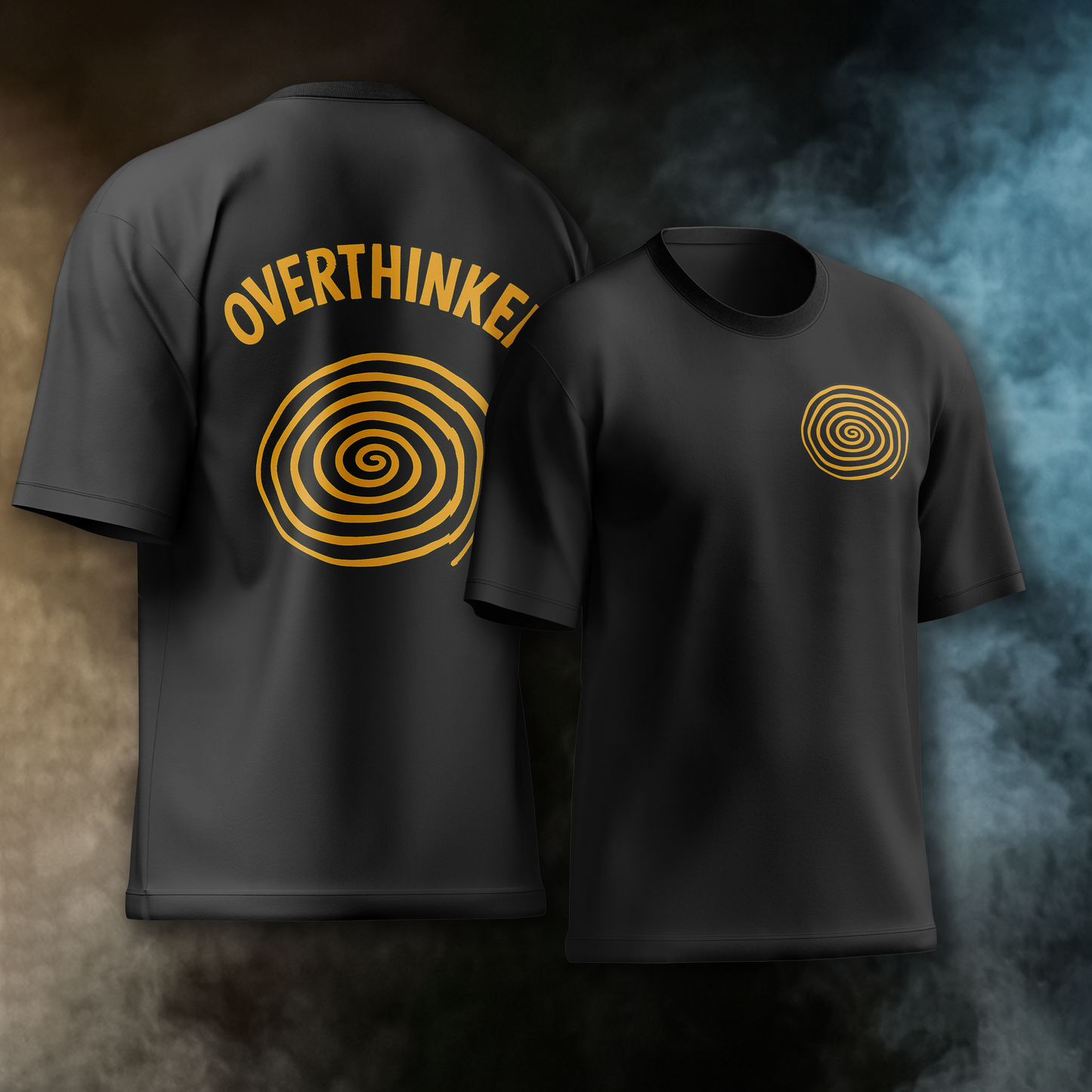 Overthinker Spiral – Black & Mustard Oversized T-Shirt