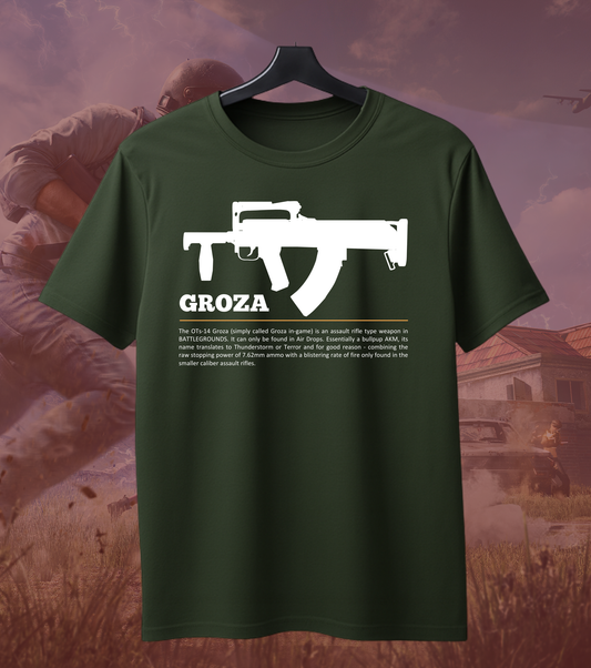 Groza Airdrop Beast Tee – 180 GSM | Legendary Drop Weapon Print