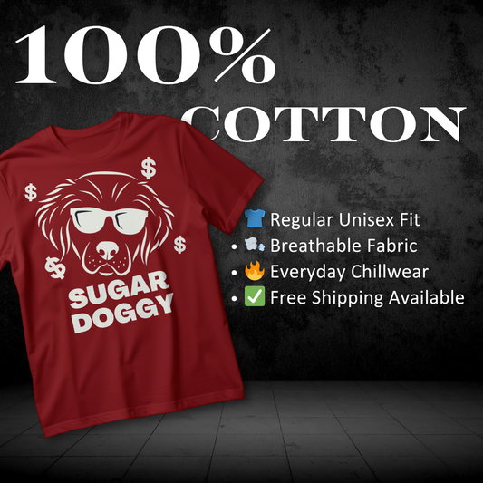 SUGAR DOGGY” Cool Pup Tee – Funny Graphic Dog Shirt with Sunglasses