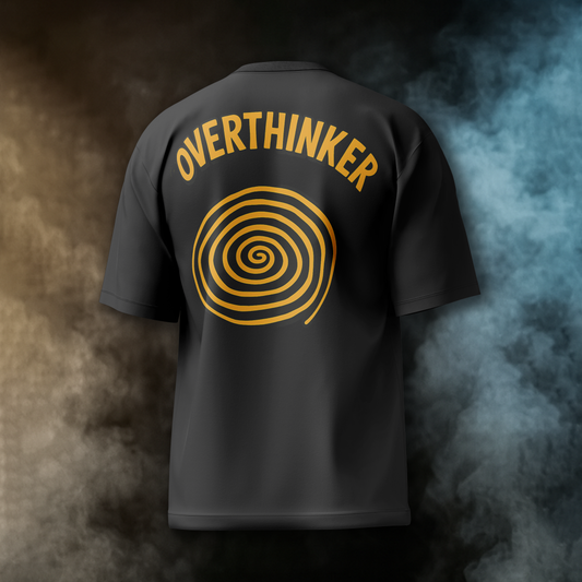 Overthinker Spiral – Black & Mustard Oversized T-Shirt