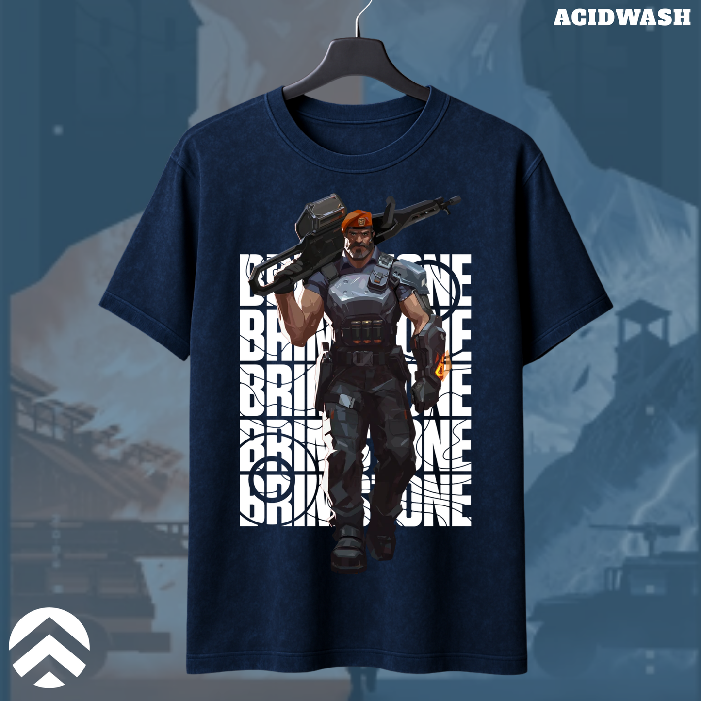 Brimstone | Valorant – Commanding Fire Acid Wash Tee
