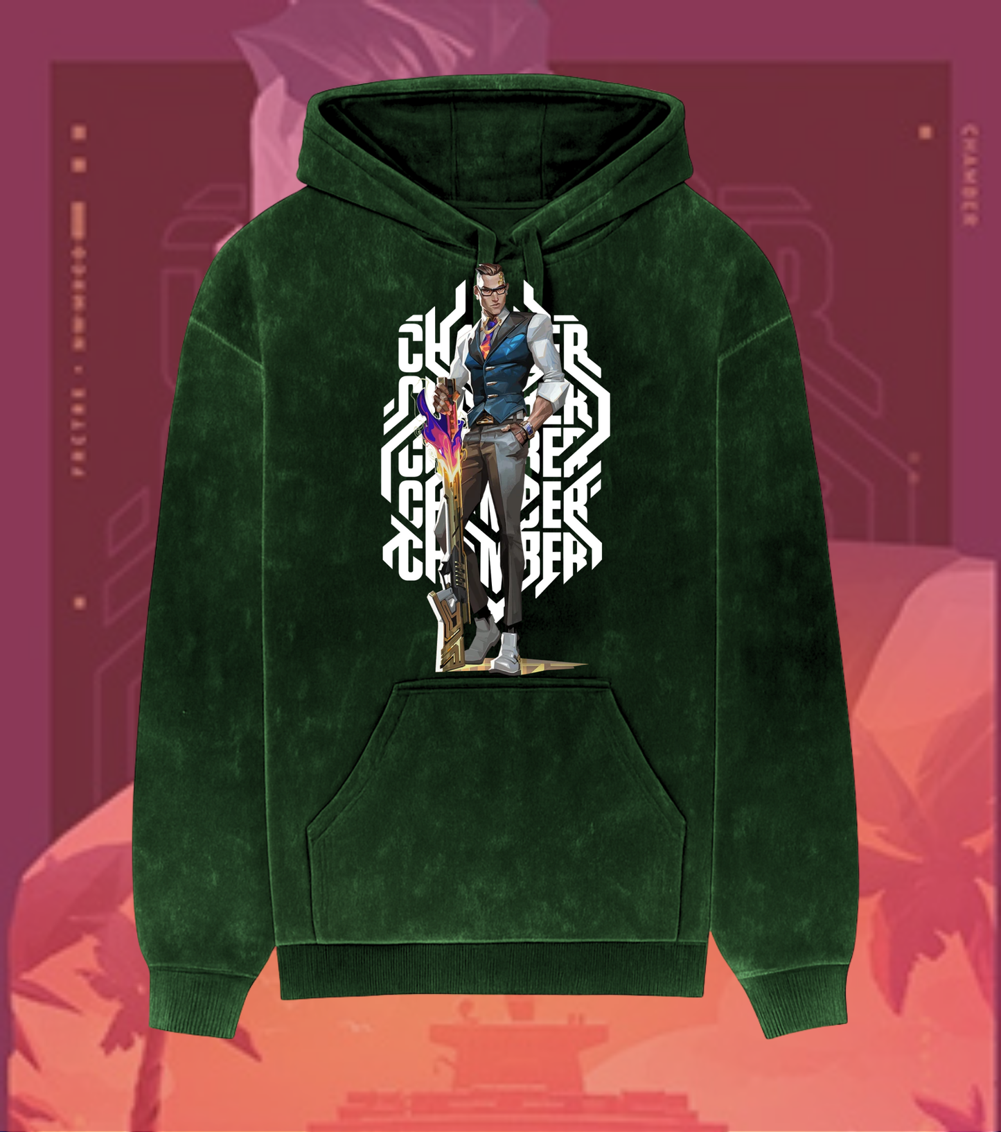 Chamber | Valorant – Deadly Elegance Acid Wash Hoodie