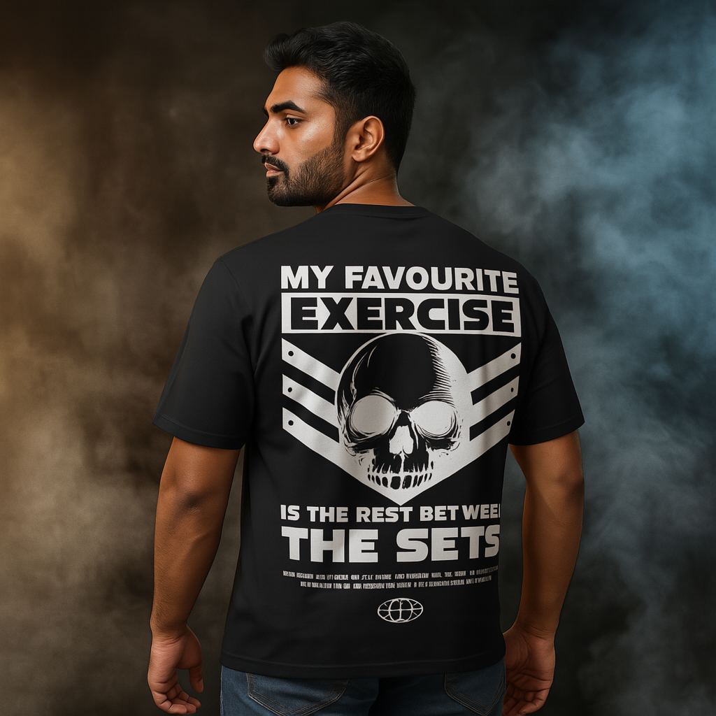 Rest Between Sets Skull Gym Tee –  Black Edition Oversized