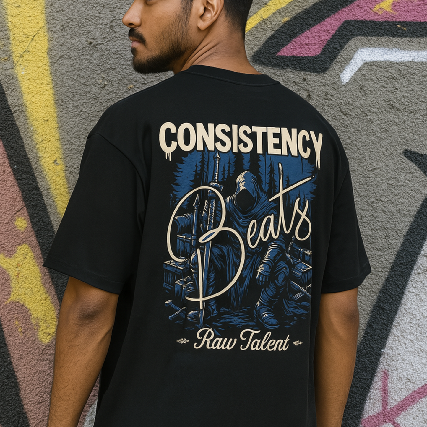 Consistency Beats Raw Talent Oversized Tee – Black