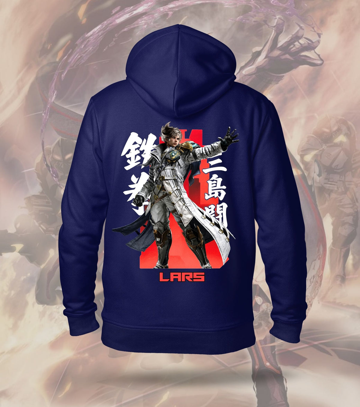 Tekken Red Strike hoodie back print, navy colour