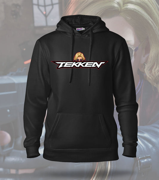 Tekken Crimson Clash hoodie front view, black colour