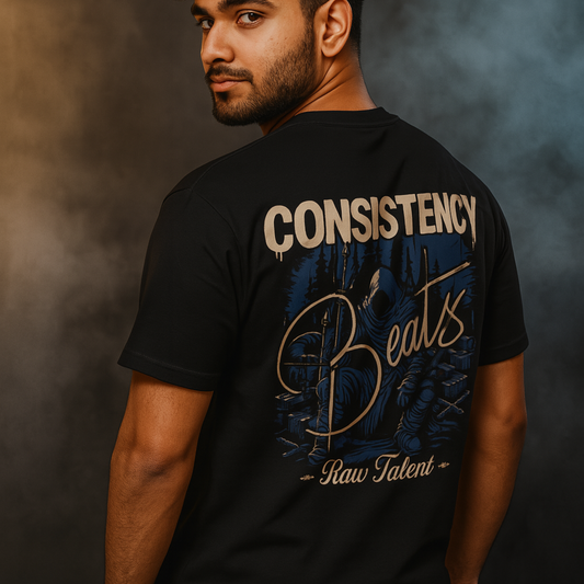 Consistency Beats Raw Talent Oversized Tee – Black