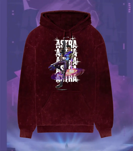 Astra – Cosmic Vision Valorant Acid Wash Hoodie | Premium Gamer Streetwear - Maroon / XS - Valorant