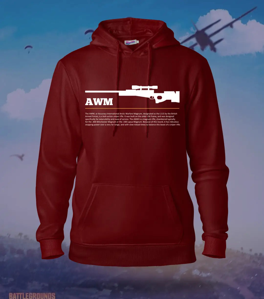 AWM – One Bullet One Knock BGMI Hoodie | 300 GSM Brushed Fleece - Maroon / XS / Regular - BGMI/PUBG