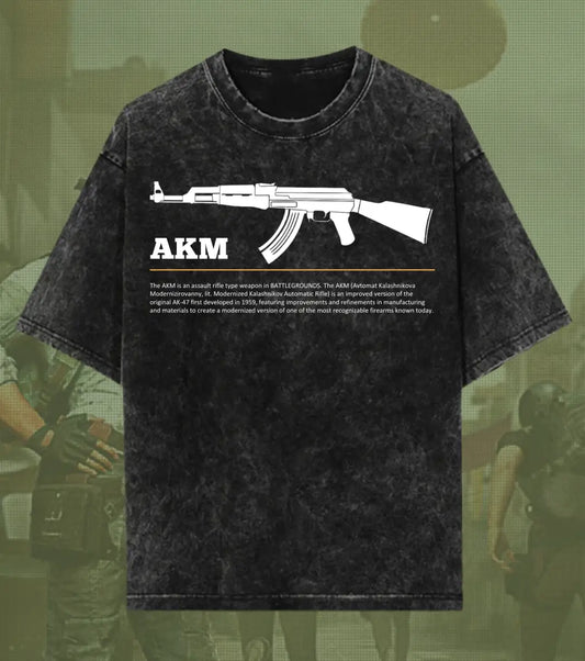 BGMI AKM – Hard-Hitting AR Acid Wash Oversized T-Shirt | 240 GSM Heavyweight Tee - BGMI/PUBG