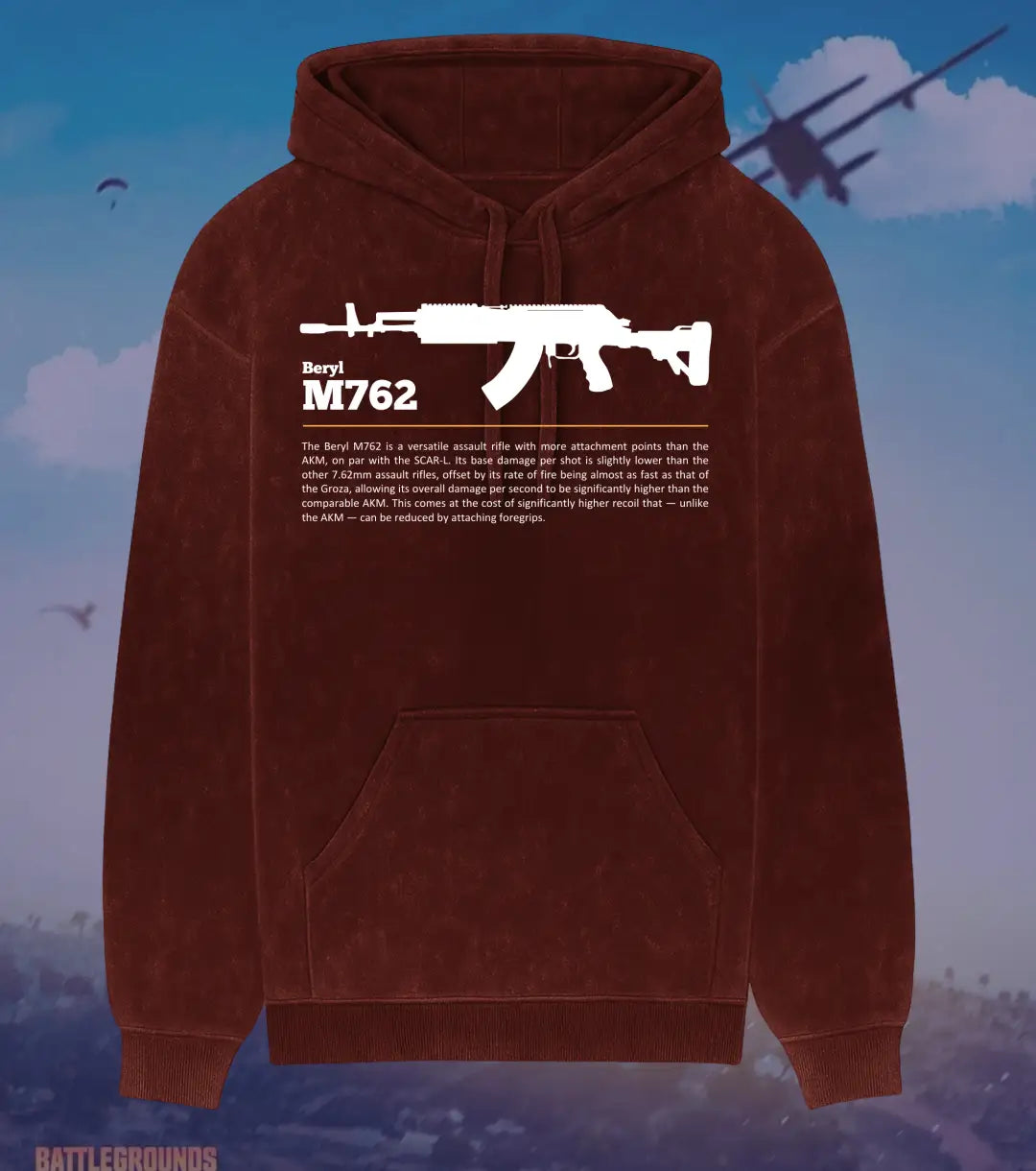 BGMI Beryl M762 Covert Ops Hoodie – Acid Wash | 300 GSM Heavyweight Fleece - Maroon / S - BGMI/PUBG