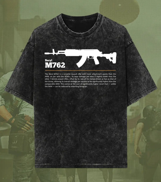 BGMI Beryl M762 – Heavy Spray Acid Wash Oversized T-Shirt | 240 GSM Heavyweight Tee - BGMI/PUBG