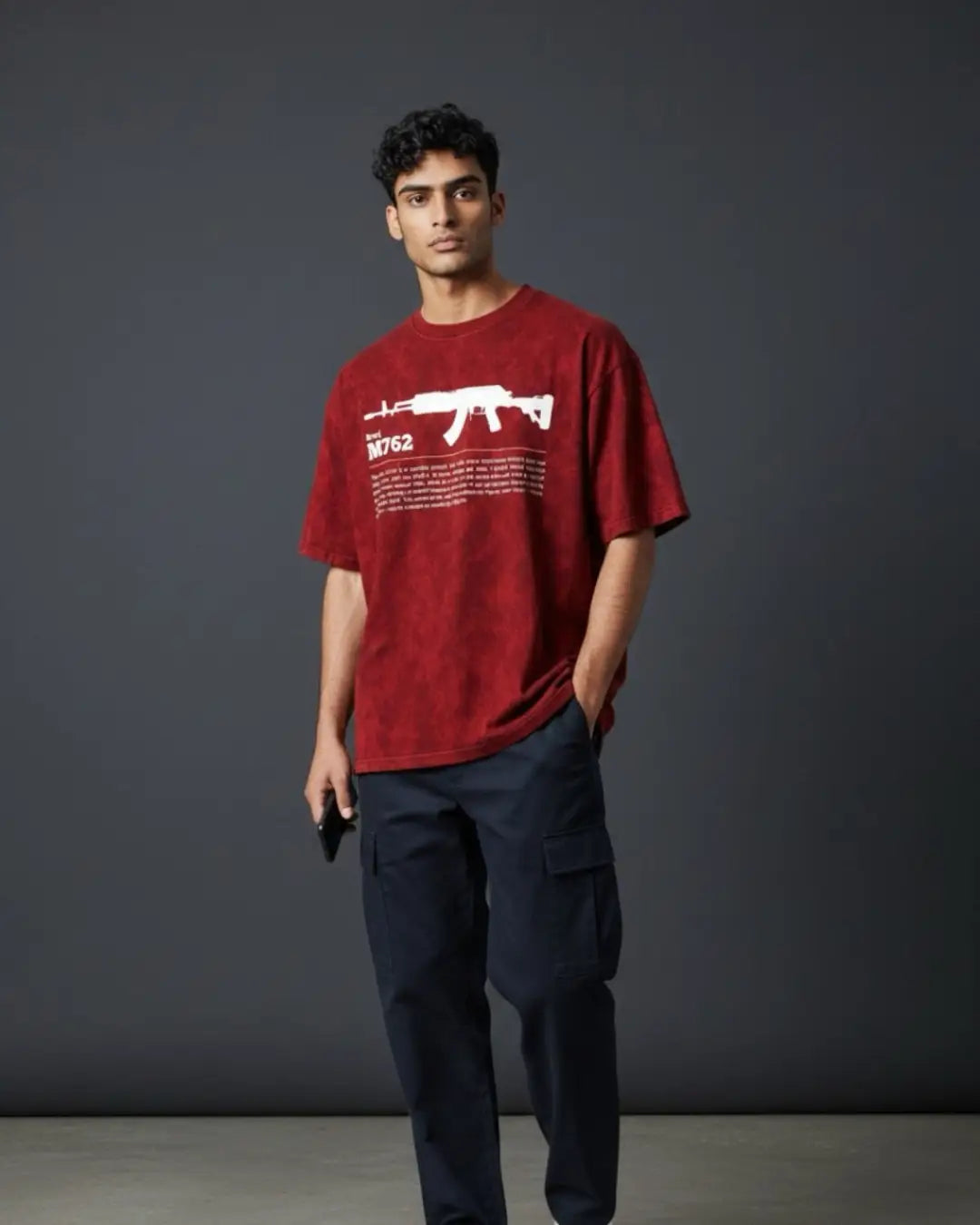 BGMI Beryl M762 – Heavy Spray Acid Wash Oversized T-Shirt | 240 GSM Heavyweight Tee - Maroon / S - BGMI/PUBG