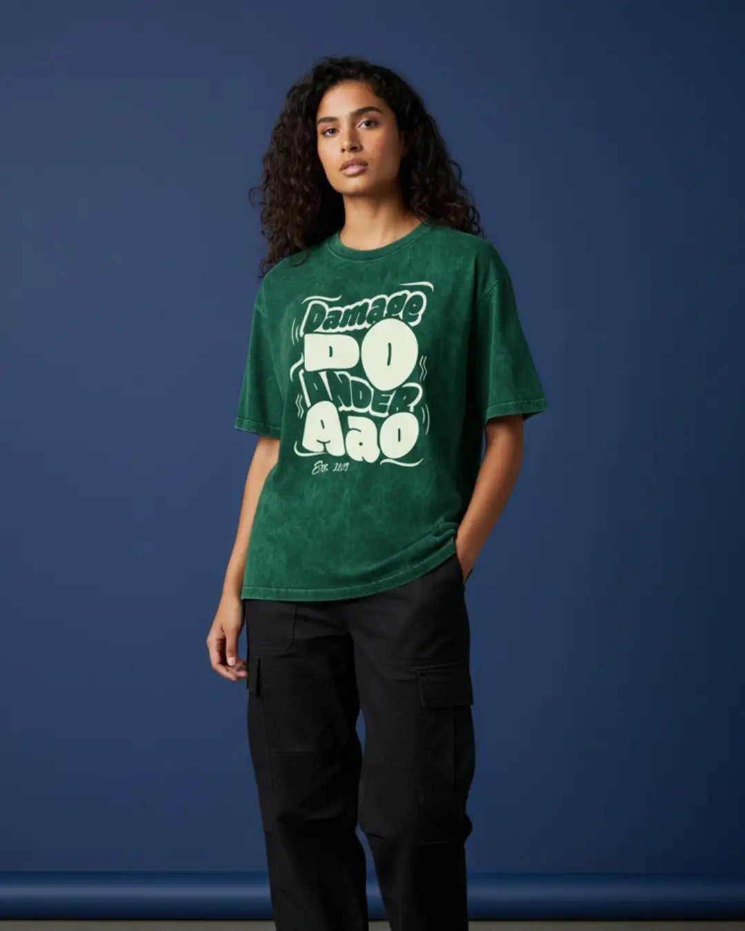 BGMI Damage Do Ander Aao – OG Punchline Acid Wash Oversized T-Shirt | 240 GSM Heavyweight Tee - Bottle Green / S