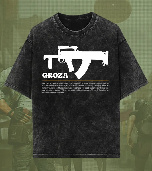 BGMI Groza – Airdrop Beast Acid Wash Oversized T-Shirt | 240 GSM Heavyweight Tee - Black / S - BGMI/PUBG