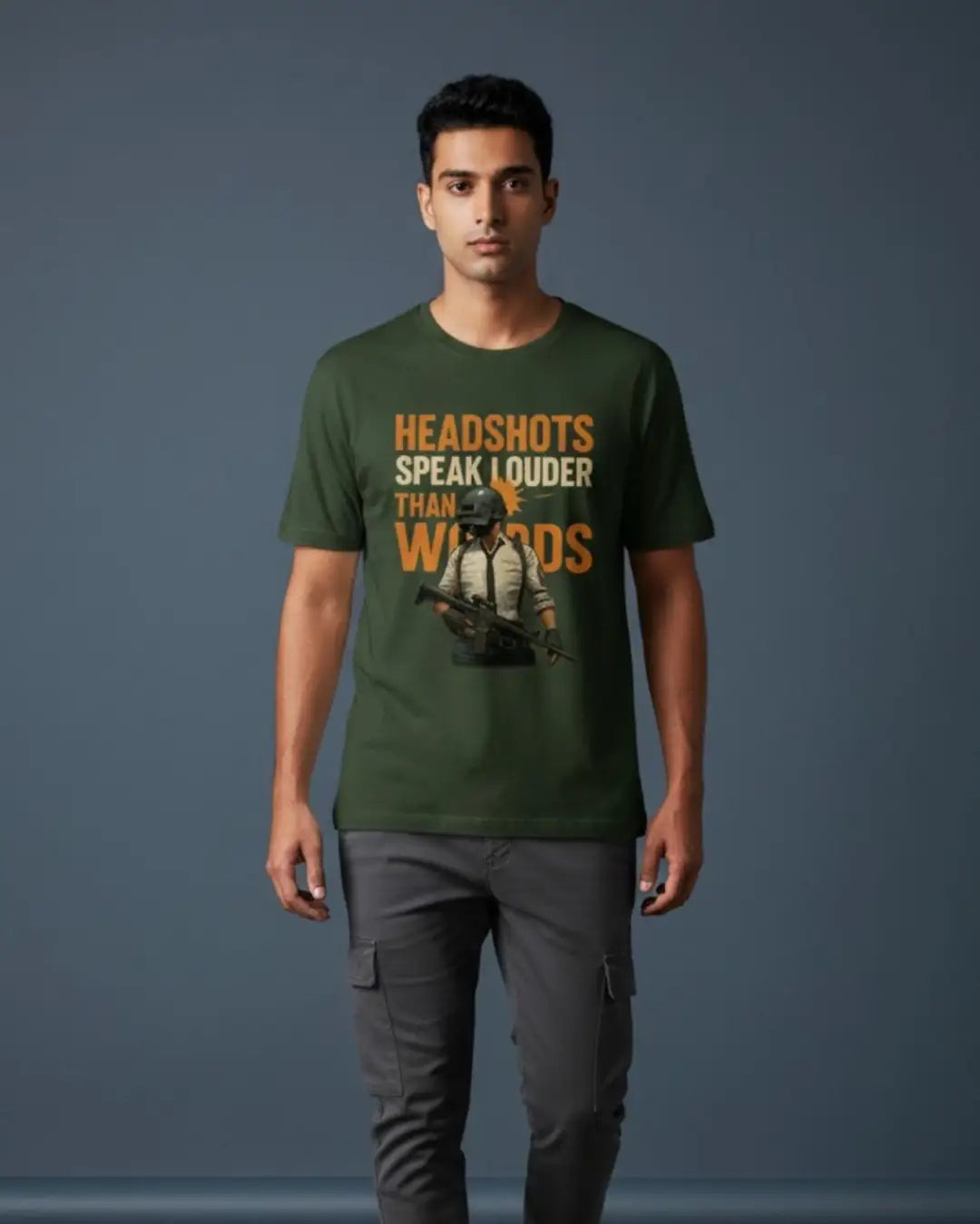 BGMI Headshot T-Shirt | PUBG Battle Royale Gamer Tee - S / Bottle Green - BGMI/PUBG