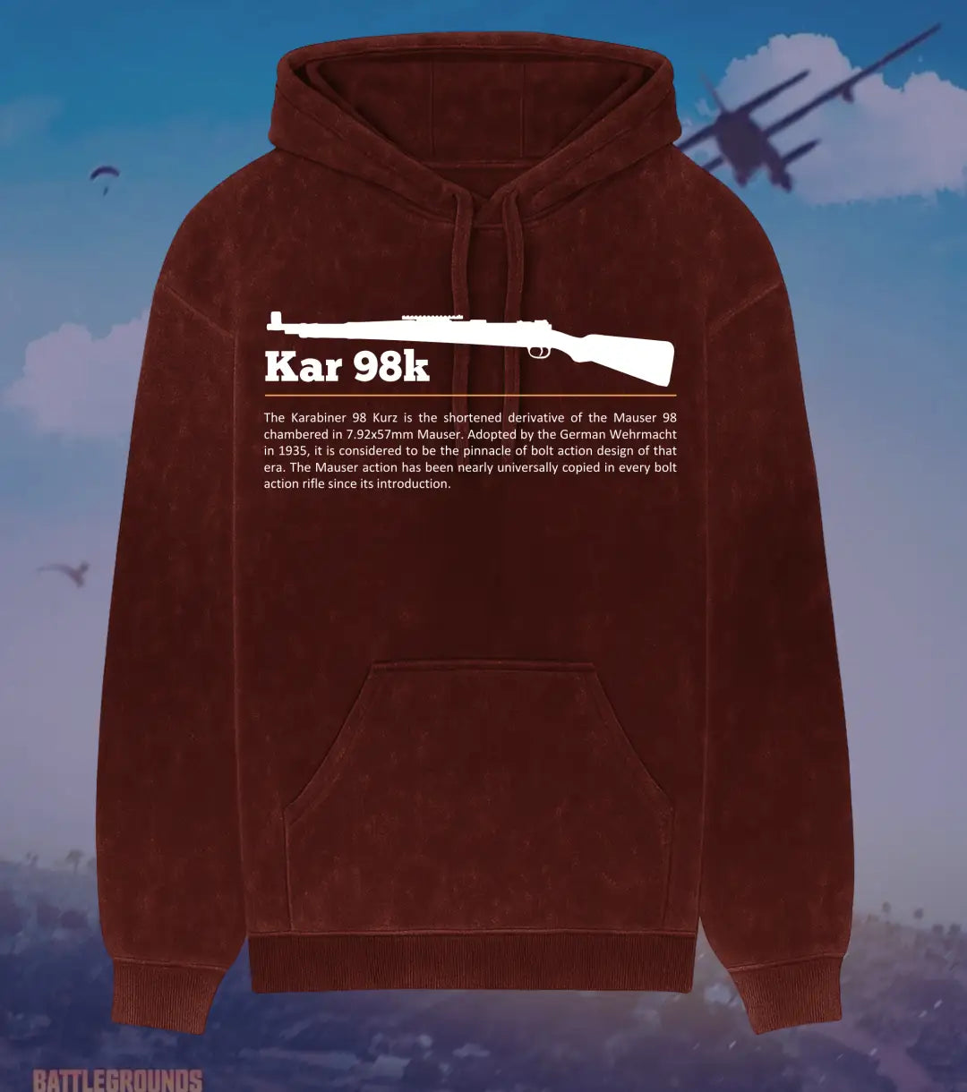 BGMI Kar98k Stealth Sniper Hoodie – Acid Wash | 300 GSM Heavyweight Fleece - Maroon / S - BGMI/PUBG