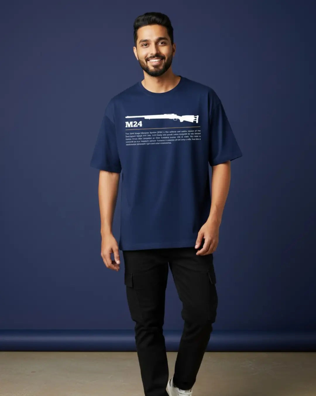 BGMI M24 Oversized T-Shirt – Clean Bolt-Action Aim | 240 GSM Heavyweight Gamer Tee - Navy / XS / 180GSM - Valorant