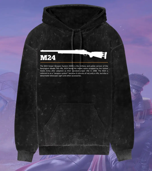 BGMI M24 Stealth Sniper Hoodie – Acid Wash | 300 GSM Heavyweight Fleece - Black / S - BGMI/PUBG