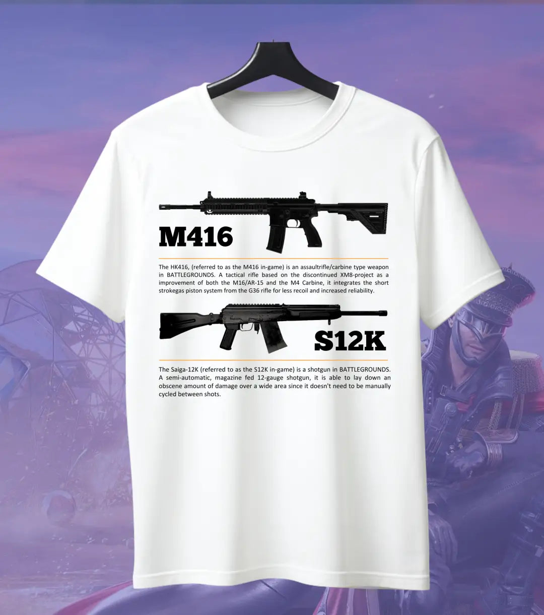 BGMI M4 Combo T-Shirt | PUBG Battle Royale Weapon Tee - S / White / S12K - BGMI/PUBG