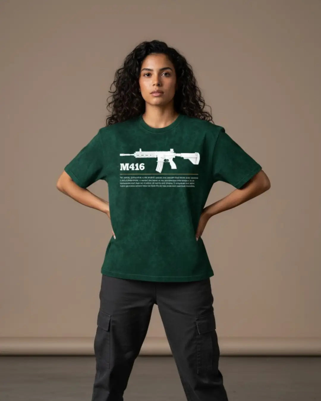 BGMI M416 Graphic Acid Wash Oversized T-Shirt | Premium 240 GSM Heavyweight Tee - Bottle Green / S - BGMI/PUBG
