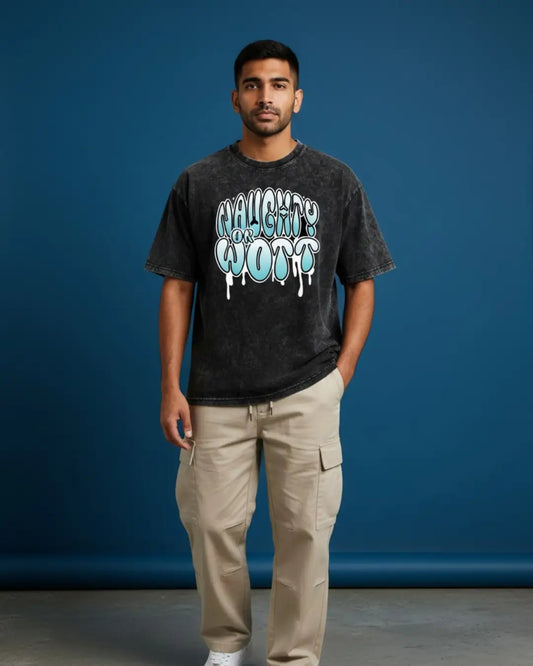 BGMI Naughty Or Wott – OG Streetwear Acid Wash Oversized T-Shirt | 240 GSM Heavyweight Tee - Black / S - BGMI/PUBG