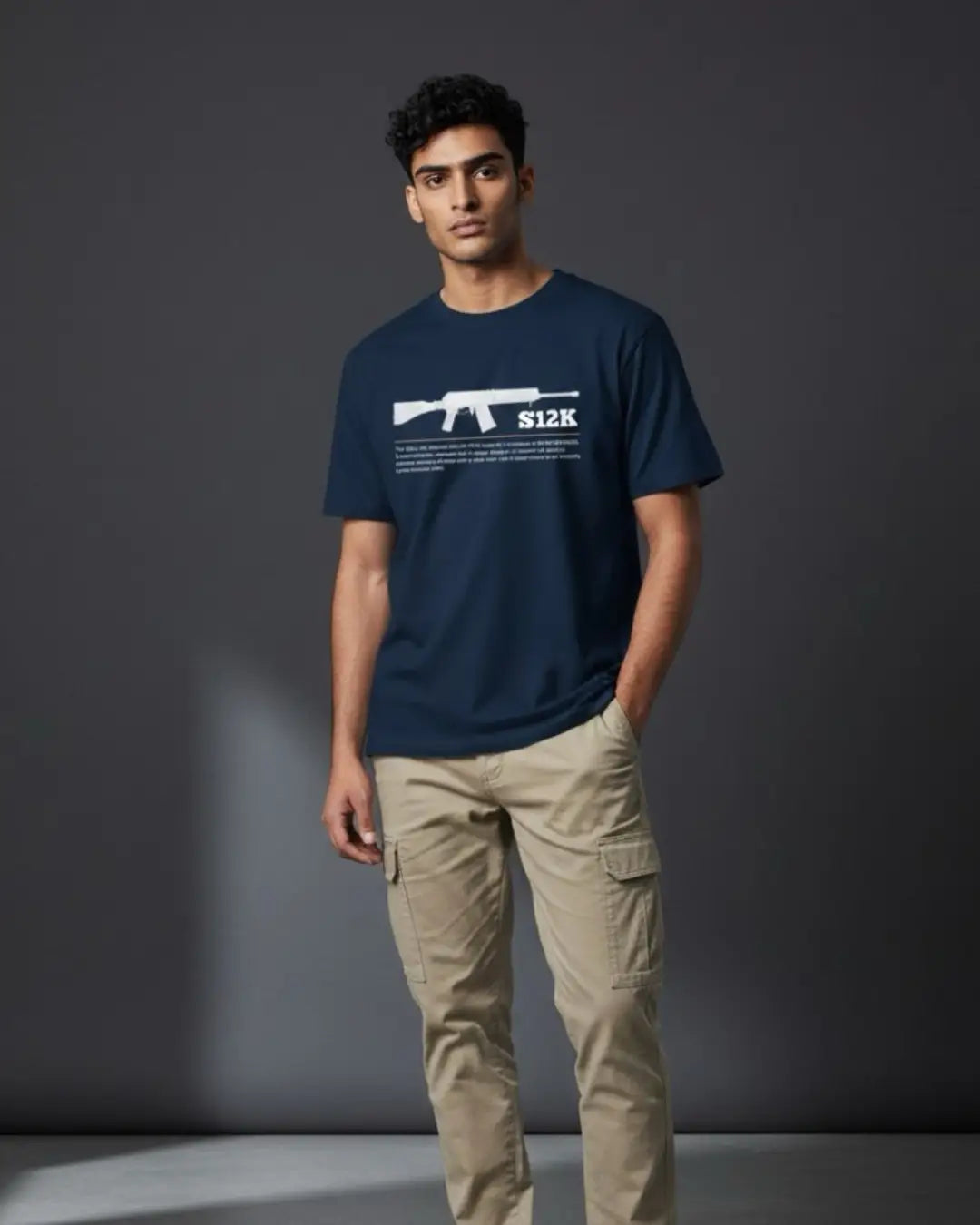 BGMI S12K T-Shirt | PUBG Shotgun Graphic Tee - Navy / S - BGMI/PUBG