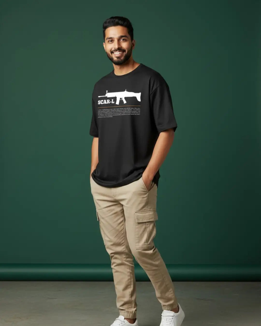 BGMI SCAR-L Oversized T-Shirt – Tactical Spray Control | 240 GSM Heavyweight Gamer Tee - Black / XS / 180GSM - Valorant