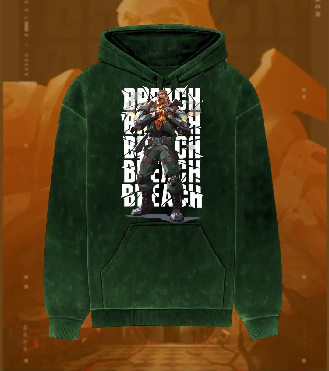 Breach – Earthshaker Valorant Acid Wash Hoodie | Premium Gamer Streetwear - Bottle Green / XS - Valorant