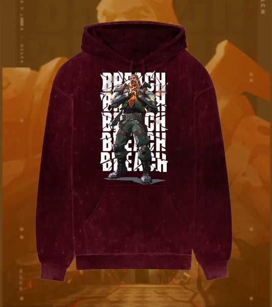 Breach – Earthshaker Valorant Acid Wash Hoodie | Premium Gamer Streetwear - Maroon / XS - Valorant