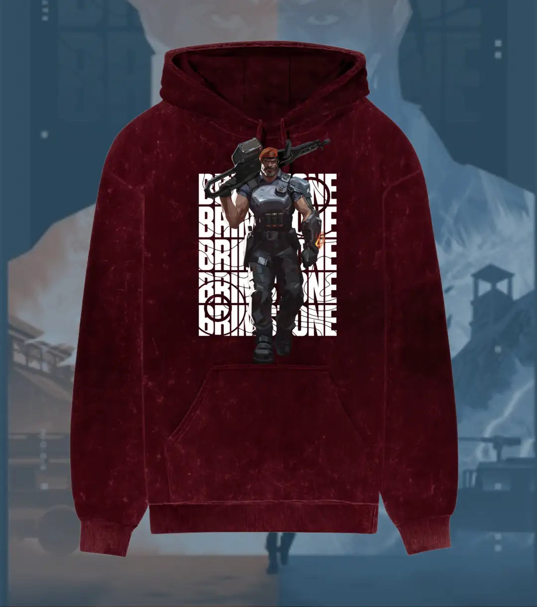 Brimstone – Commanding Fire Valorant Acid Wash Hoodie | Premium Gamer Streetwear - Maroon / XS - Valorant