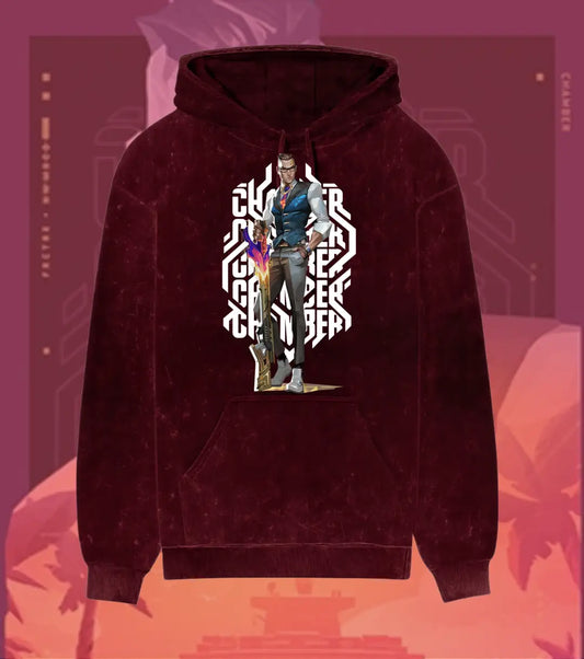 Chamber – Deadly Elegance Valorant Acid Wash Hoodie | Premium Gamer Streetwear - Maroon / XS - Valorant