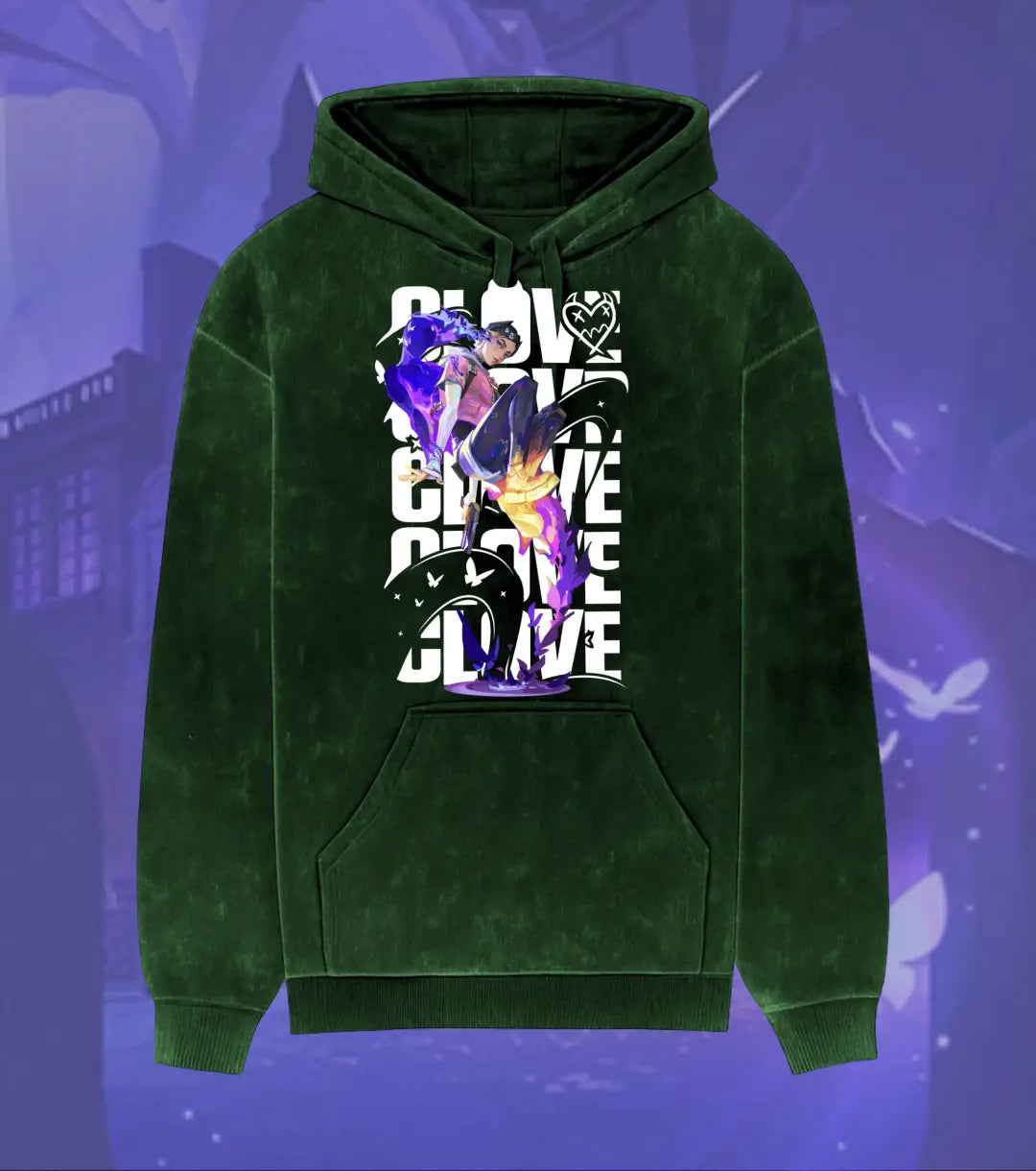 Clove – Eternal Mischief Valorant Acid Wash Hoodie | Premium Gamer Streetwear - Bottle Green / XS - Valorant