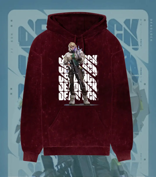 Deadlock – Iron Grip Valorant Acid Wash Hoodie | Premium Gamer Streetwear - Maroon / XS - Valorant