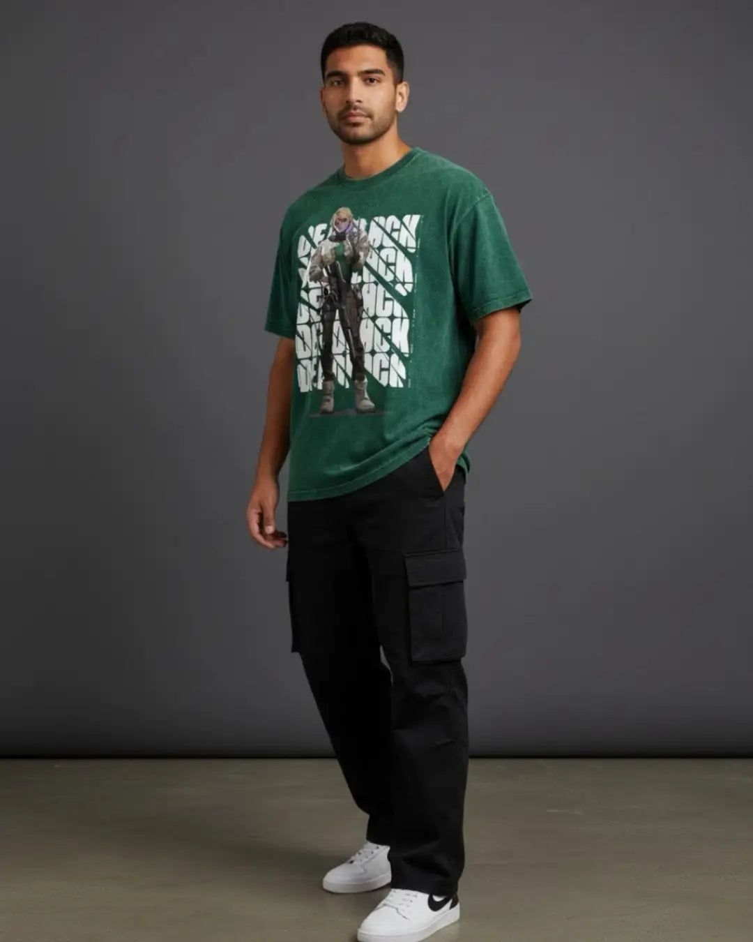 Deadlock โ Iron Grip Valorant Acid Wash Tee | Bold Gamer Streetwear - Bottle Green / XS - Valorant