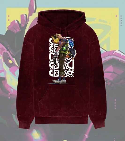 Gekko – Creature Crew Valorant Acid Wash Hoodie | Premium Gamer Streetwear - Maroon / XS - Valorant
