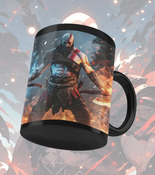 God of War Kratos Black Mug – Rage Mode Gaming Coffee Mug | Premium Ceramic Gamer Cup | Aesthetic Gift for Gamers