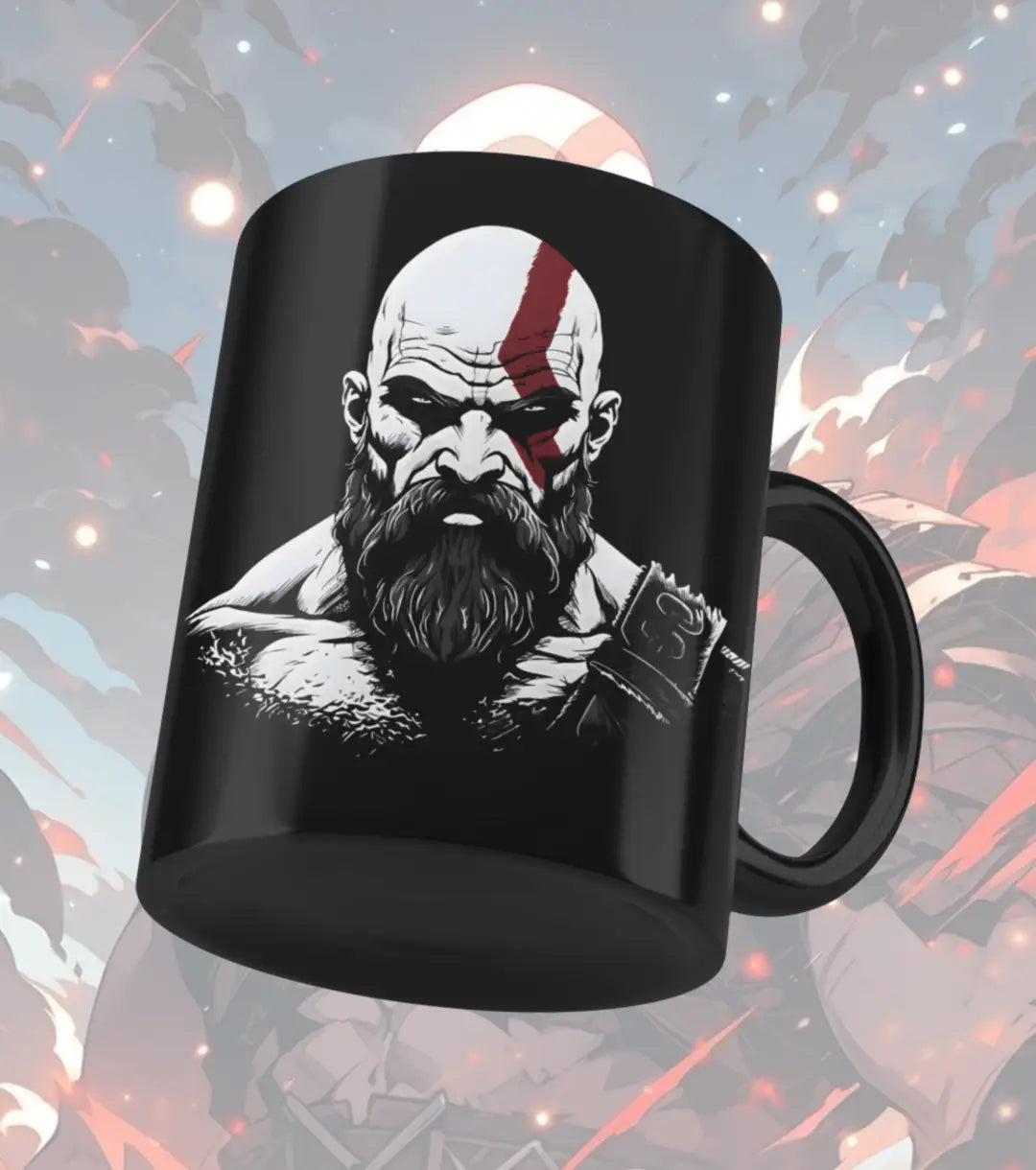 God of War Kratos Minimal Black Mug – Spartan Warrior Gaming Coffee Mug | Premium Ceramic Gamer Gift - Black - god