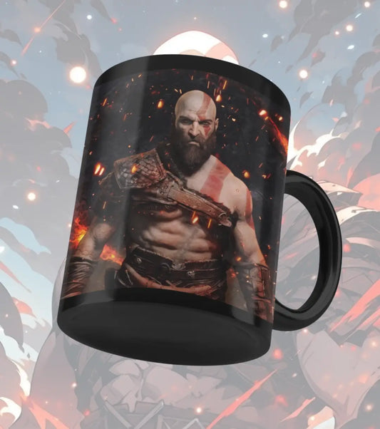 God of War Kratos Rage Mug – Black Gaming Coffee Mug | Spartan Warrior Design | Premium Ceramic Gamer Gift - Black